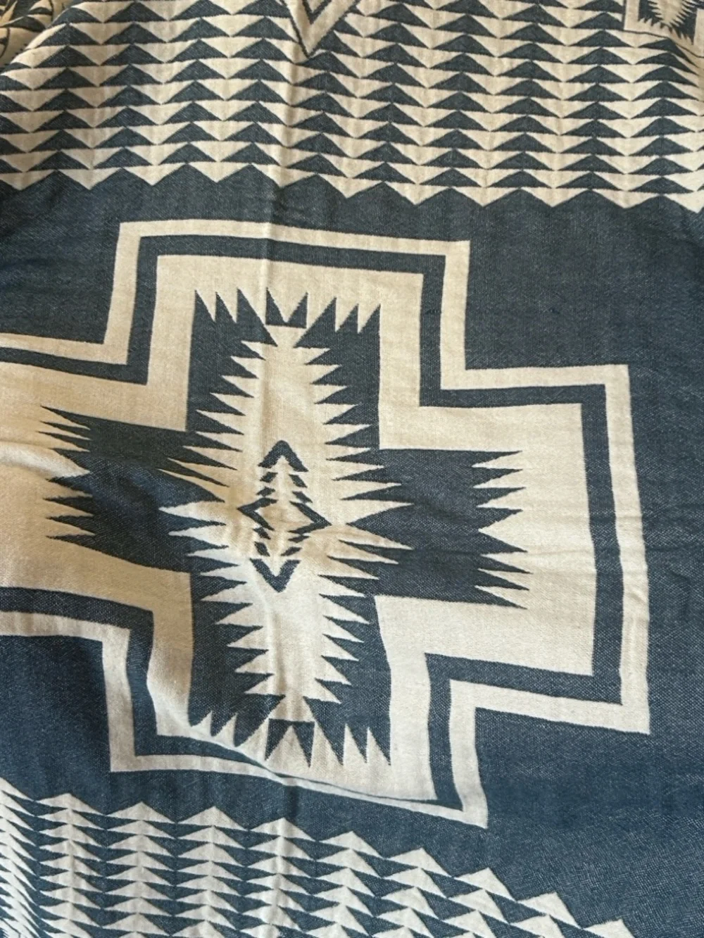Woven Outdoor Indoor Blanket SxSW TH 2 Side Native Pattern Blue + Natural